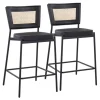 Bar Stools & Counter Height Stools-Kirkland's Home Vegan Leather And Rattan Counter Stools, Set Of 2 Black/Tan
