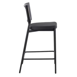Bar Stools & Counter Height Stools-Kirkland's Home Vegan Leather And Rattan Counter Stools, Set Of 2 Black/Tan