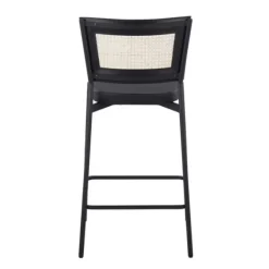 Bar Stools & Counter Height Stools-Kirkland's Home Vegan Leather And Rattan Counter Stools, Set Of 2 Black/Tan
