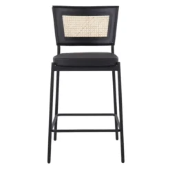Bar Stools & Counter Height Stools-Kirkland's Home Vegan Leather And Rattan Counter Stools, Set Of 2 Black/Tan