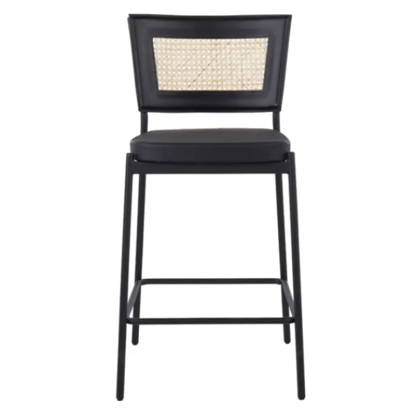 Bar Stools & Counter Height Stools-Kirkland's Home Vegan Leather And Rattan Counter Stools, Set Of 2 Black/Tan