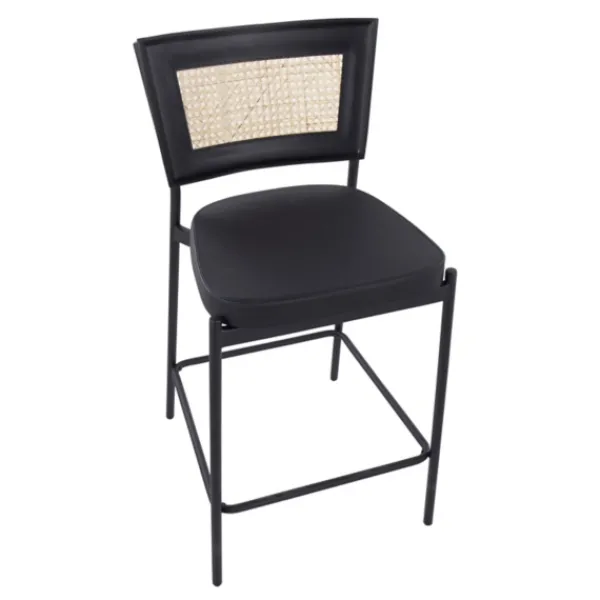 Bar Stools & Counter Height Stools-Kirkland's Home Vegan Leather And Rattan Counter Stools, Set Of 2 Black/Tan