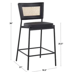 Bar Stools & Counter Height Stools-Kirkland's Home Vegan Leather And Rattan Counter Stools, Set Of 2 Black/Tan