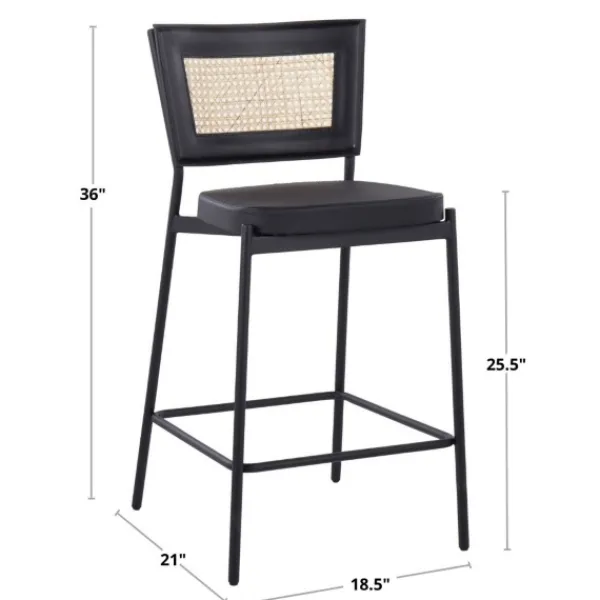 Bar Stools & Counter Height Stools-Kirkland's Home Vegan Leather And Rattan Counter Stools, Set Of 2 Black/Tan
