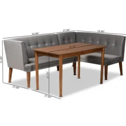 Dining Sets-Kirkland's Home Velvet And Walnut Bench 4-Pc. Dining Set Gray