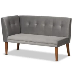 Dining Sets-Kirkland's Home Velvet And Walnut Bench 4-Pc. Dining Set Gray