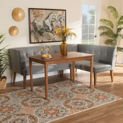 Dining Sets-Kirkland's Home Velvet And Walnut Bench 4-Pc. Dining Set Gray