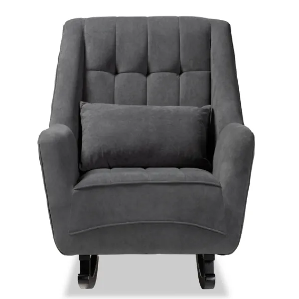 Accent Chairs-Kirkland's Home Velvet Biscuit Tufted Rocking Chair Gray