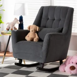 Accent Chairs-Kirkland's Home Velvet Biscuit Tufted Rocking Chair Gray