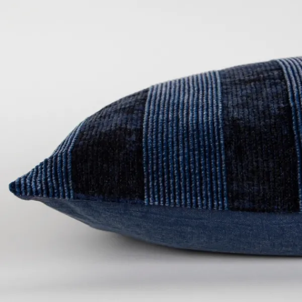 Pillows-Kirkland's Home Velvet Navy Monochrome Stripe Lumbar Pillow Blue