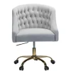 Office Furniture-Kirkland's Home Velvet Tufted Gold Leg Swivel Office Chair Gray