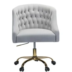 Office Furniture-Kirkland's Home Velvet Tufted Gold Leg Swivel Office Chair Gray