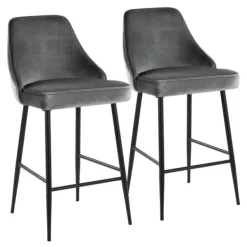 Bar Stools & Counter Height Stools-Kirkland's Home Velvet Upholstered Counter Stools, Set Of 2 Gray