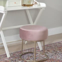 Benches & Ottomans-Kirkland's Home Velvet Upholstered Vanity Stool Pink
