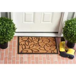 Doormats-Kirkland's Home Vine Leaves Swirl Doormat, 36X24 In. Tan/Black