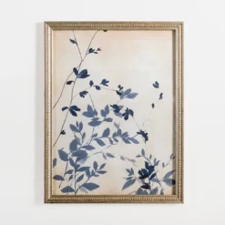 Framed Art-Kirkland's Home Vintage Blue Leaf Ii Framed Art Print Blue/Tan