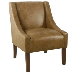 Accent Chairs-Kirkland's Home Vintage Faux Leather Swoop Accent Chair Brown
