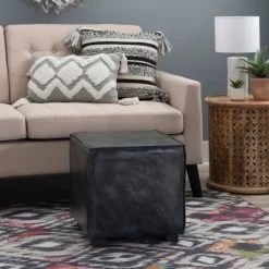 Benches & Ottomans-Kirkland's Home Vintage Finish Leather Cube Ottoman Gray