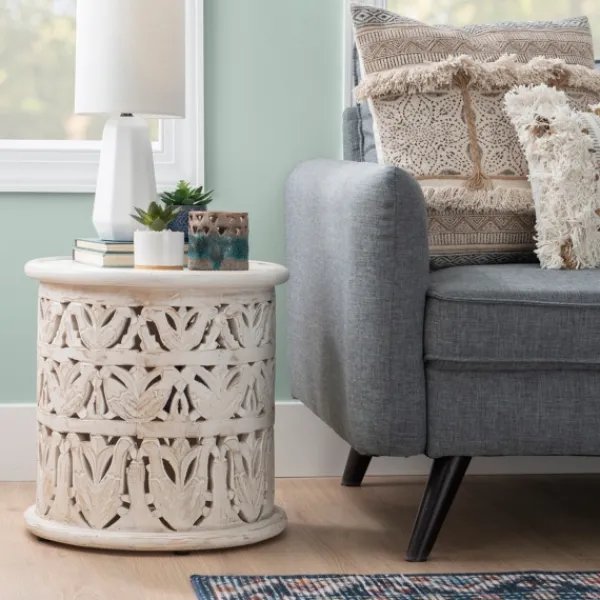 Accent & End Tables-Kirkland's Home Vintage Wood Carved Birds Accent Table White