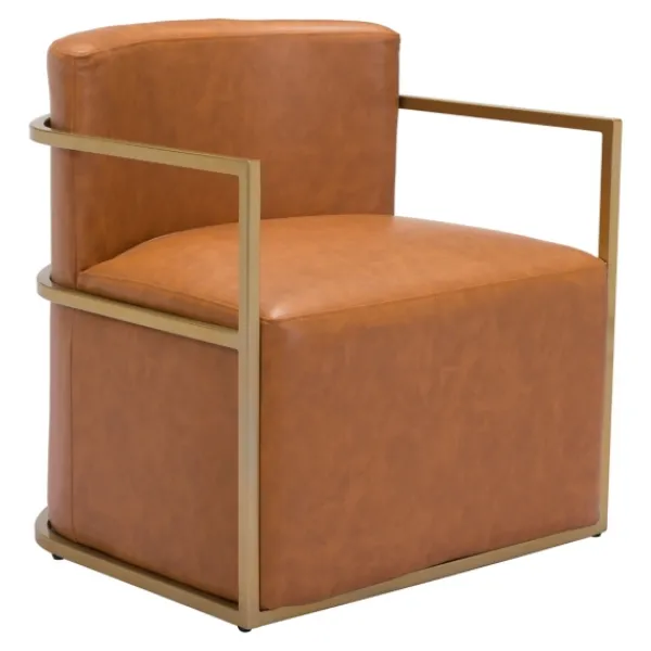 Accent Chairs-Kirkland's Home Vinyl And Gold Frame Accent Chair Brown