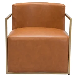 Accent Chairs-Kirkland's Home Vinyl And Gold Frame Accent Chair Brown