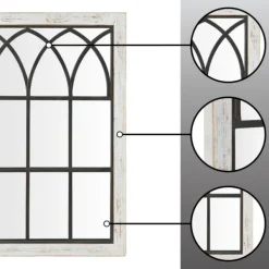 Decorative Mirrors-Kirkland's Home Vista Arched Windowpane Mirror, 24X37.5 In. Ivory