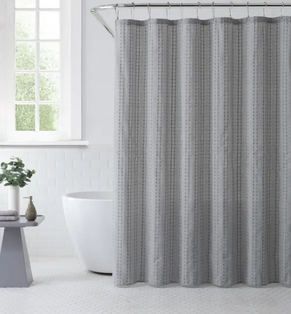 Shower Curtains-Kirkland's Home Waffle Cotton Blend Shower Curtain Gray