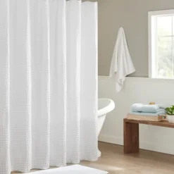Shower Curtains-Kirkland's Home Waffle Cotton Shower Curtain White
