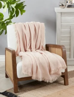 Blankets & Throws-Kirkland's Home Waffle Weave Throw Blanket Pink