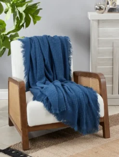Blankets & Throws-Kirkland's Home Waffle Weave Throw Blanket Blue