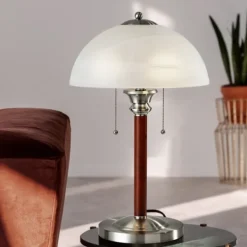 Desk Lamps & Task Lighting-Kirkland's Home Walnut Alabaster Frosted Glass Table Lamp White