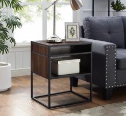 Accent & End Tables-Kirkland's Home Walnut And Metal Mid-Century Modern Accent Table
