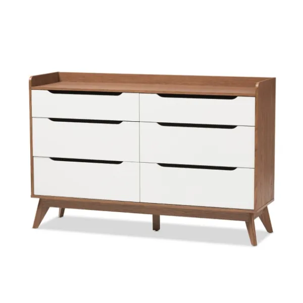 Dressers & Chests-Kirkland's Home Walnut And White Mid-Century Modern Dresser