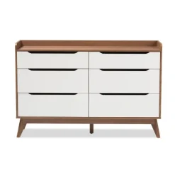 Dressers & Chests-Kirkland's Home Walnut And White Mid-Century Modern Dresser