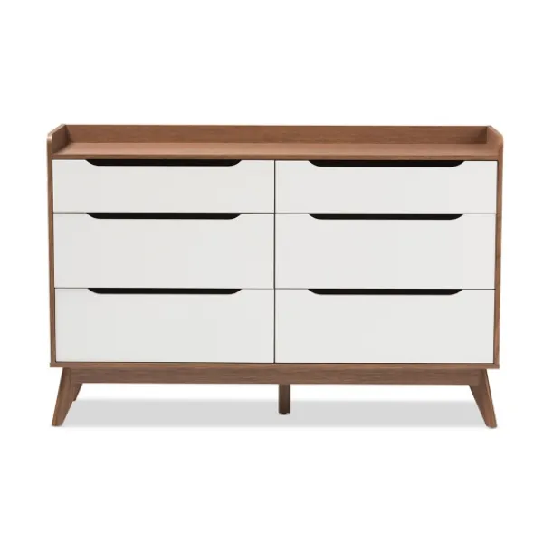 Dressers & Chests-Kirkland's Home Walnut And White Mid-Century Modern Dresser