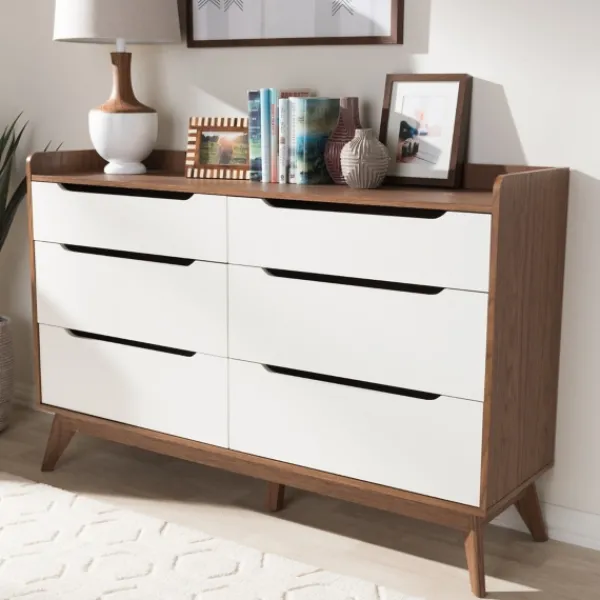 Dressers & Chests-Kirkland's Home Walnut And White Mid-Century Modern Dresser