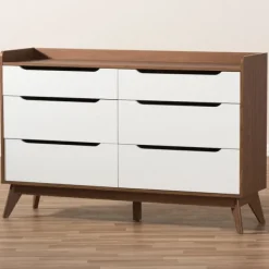Dressers & Chests-Kirkland's Home Walnut And White Mid-Century Modern Dresser