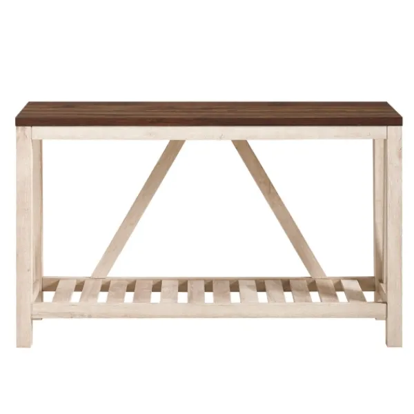Console Tables-Kirkland's Home Walnut And Whitewash A-Frame Console Table Ivory