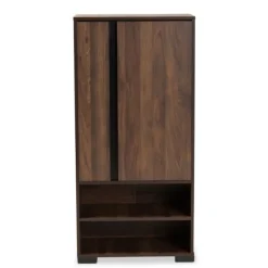 Entryway Furniture-Kirkland's Home Walnut Asymmetrical Shoe Storage Cabinet Brown