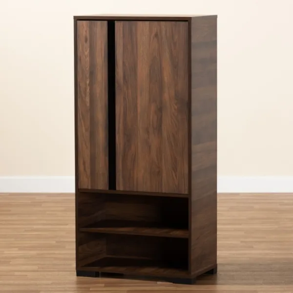 Entryway Furniture-Kirkland's Home Walnut Asymmetrical Shoe Storage Cabinet Brown
