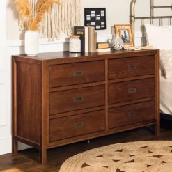 Dressers & Chests-Kirkland's Home Walnut Classic 6-Drawer Dresser Brown