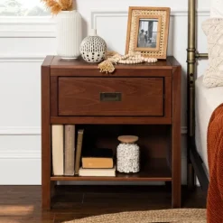Nightstands-Kirkland's Home Walnut Classic 1-Drawer Nightstand Brown