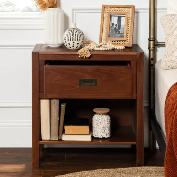 Nightstands-Kirkland's Home Walnut Classic 1-Drawer Nightstand Brown