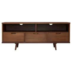 Tv Stands & Media Consoles-Kirkland's Home Walnut 3-Door Mid-Century Modern Tv Stand Brown