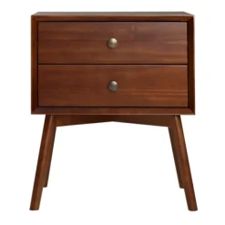 Nightstands-Kirkland's Home Walnut 2-Drawer Mid-Century Modern Nightstand Brown