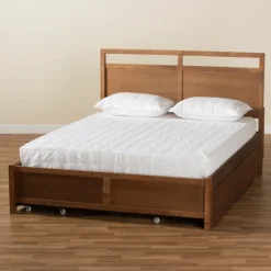 Beds & Headboards-Kirkland's Home Walnut 4-Drawer Queen Bed Frame With Headboard Brown