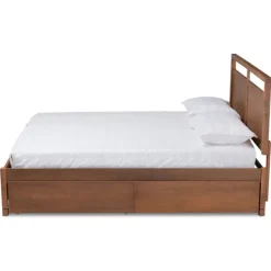 Beds & Headboards-Kirkland's Home Walnut 4-Drawer Queen Bed Frame With Headboard Brown