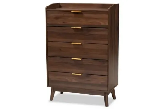 Dressers & Chests-Kirkland's Home Walnut 5-Drawer Wood Chest Brown