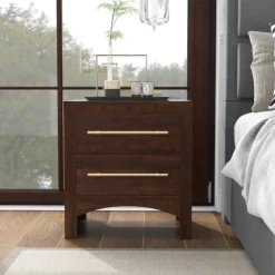 Nightstands-Kirkland's Home Walnut 2-Drawer Wood Nightstand Brown