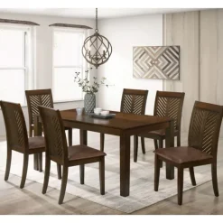 Dining Tables-Kirkland's Home Walnut Finish Chevron Inlay Dining Table Brown